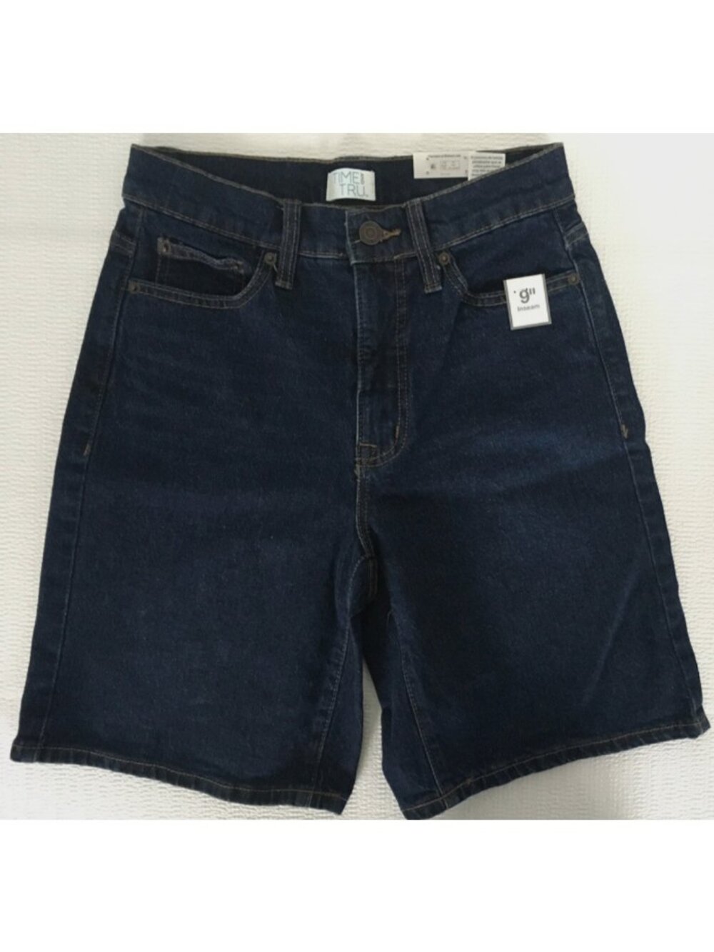 Time and Tru Denim Bermuda Shorts Size 0 Dark Wash Pockets High Rise New w Tags